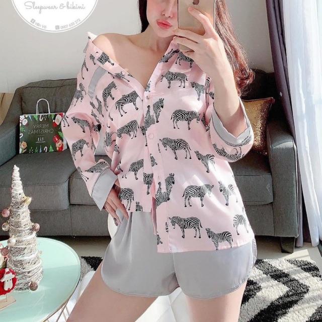 (Freesize 75kg)Đồ bộ nữ mặc nhà- pijama phi lụa cao cấp free size