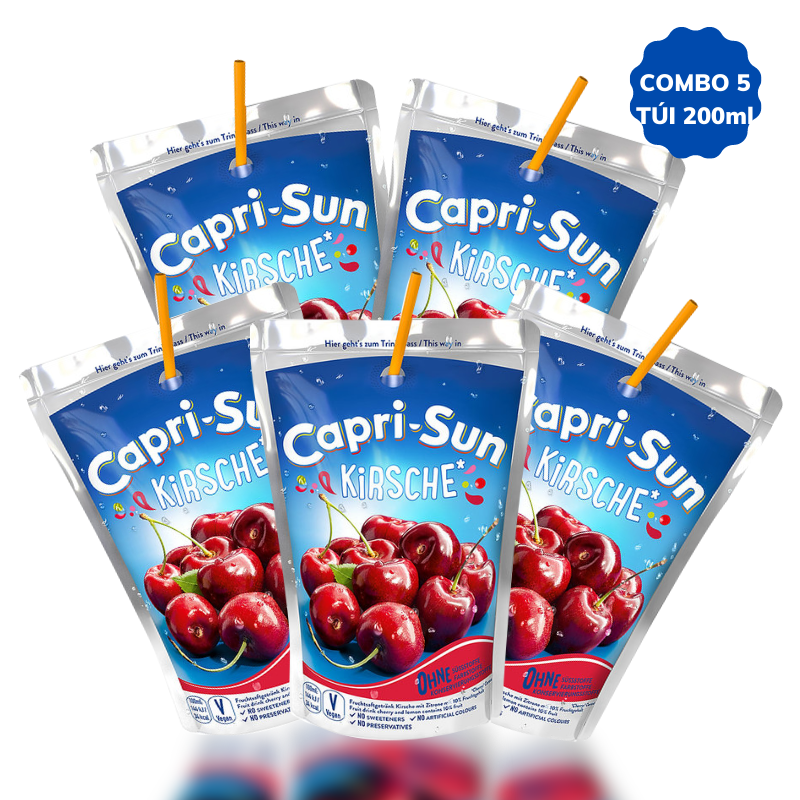{Combo 5 túi} Nước trái cây Capri Sun vị Anh đào 200ml - hàng nhập khẩu Đức chính hãng