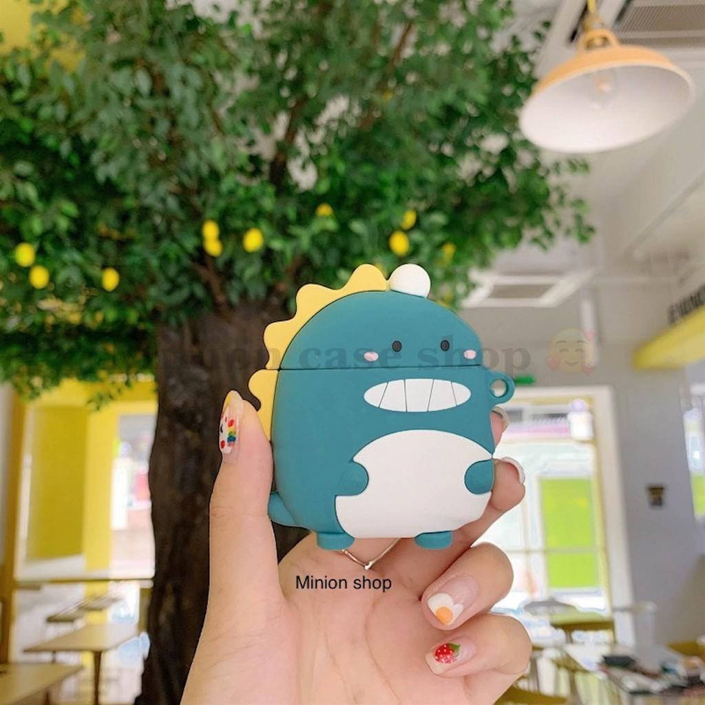 Bao Case Ốp dành cho Airpods 1-2, Airpods Pro silicon 3D khủng long xanh cao cấp