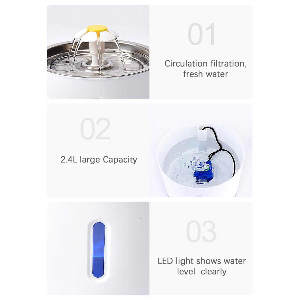 Máy Lọc Nước Bằng Thép Không Gỉ Với Máy Bơm Thông Minh Đèn Led Màu Xanh Ho Chó Mèo Dung Tích 2.4L