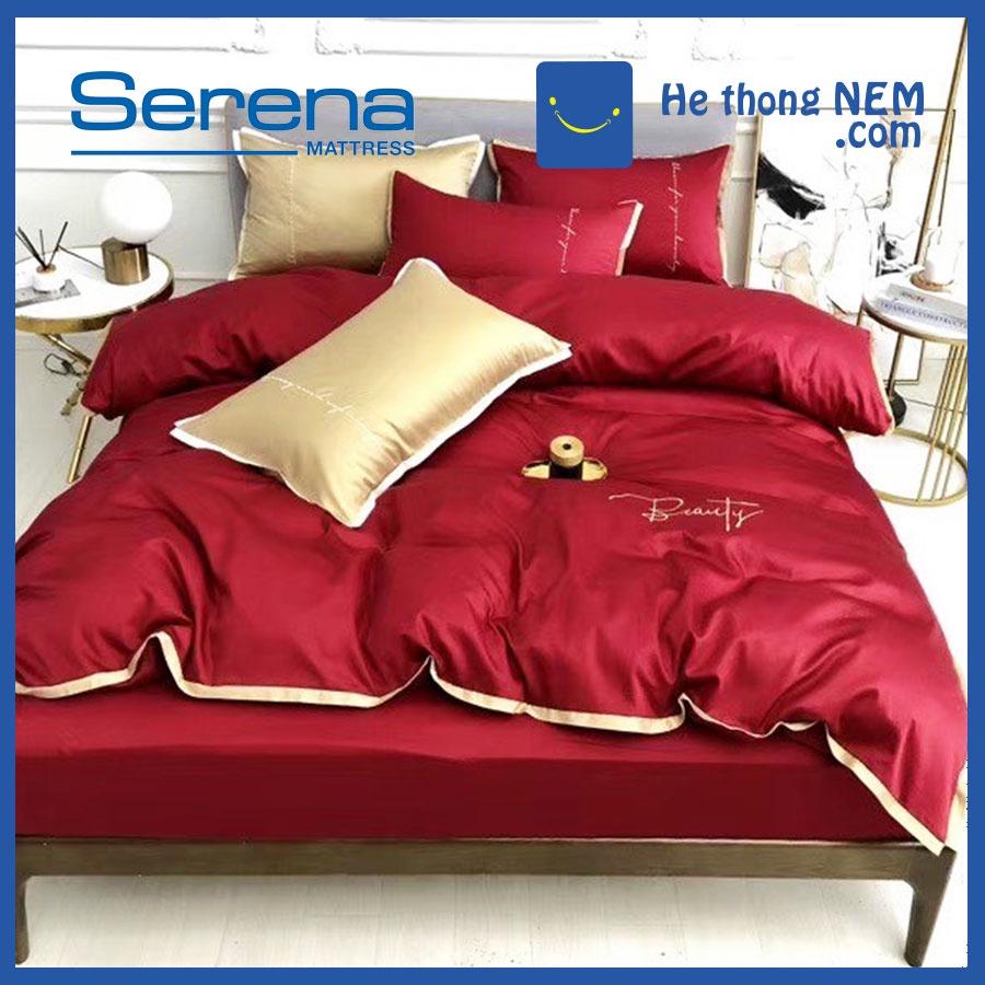 Bộ Chăn Ga Gối 5 Món Lụa Pháp Thêu SERENA Chăn Ga Gối Đệm Drap Giường Cao Cấp - Hệ Thống Nệm