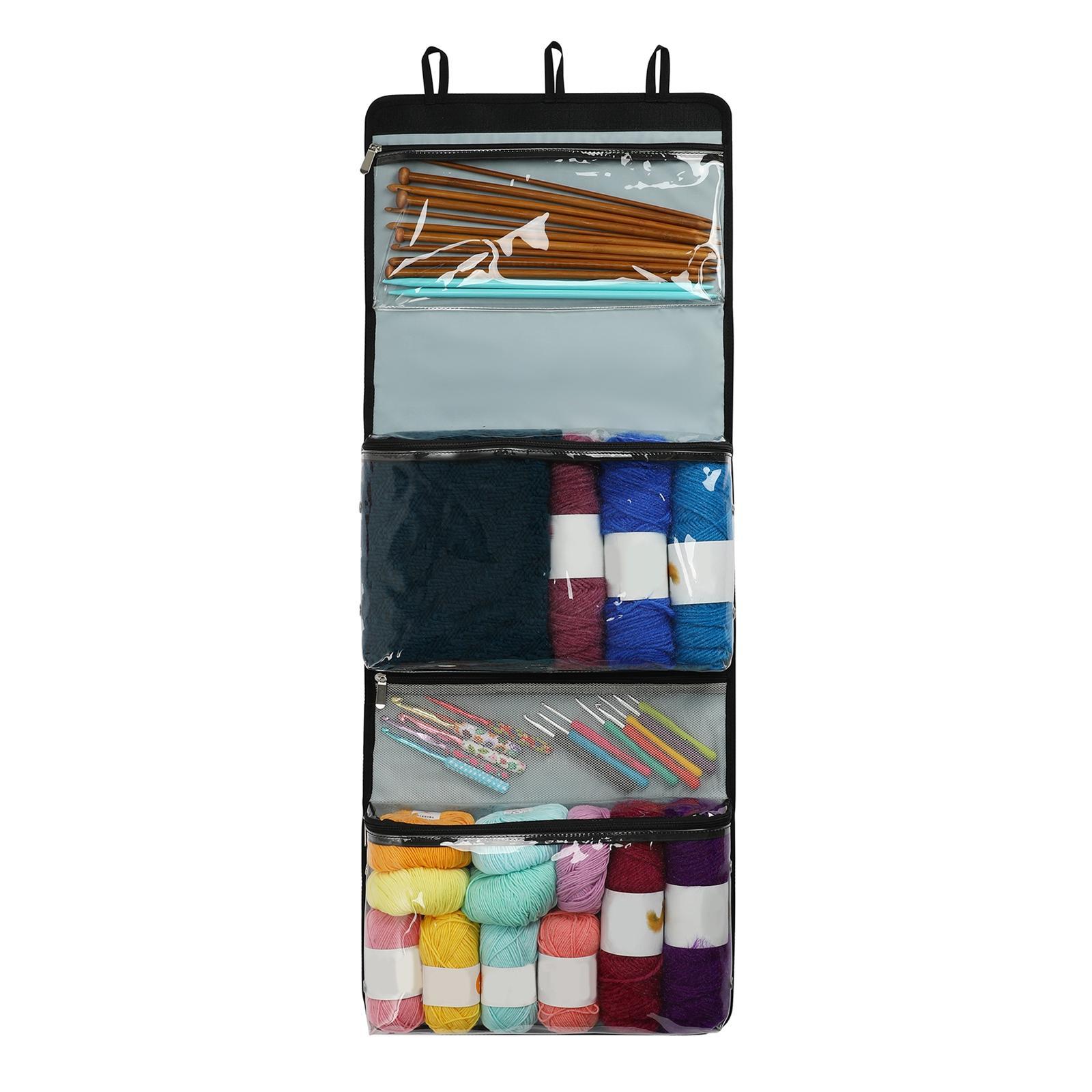 Foldable Hanging Yarn Storage Bag with 4 Pockets Clear Bulk Yarn Organizer