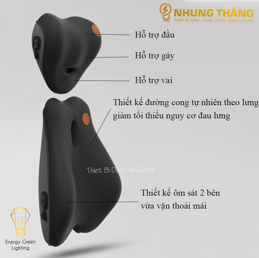 Gối Tựa Đầu,Tựa Lưng Trên Ô tô - Chế Độ Massage - Chống Đau Mỏi Cổ , Lưng ,Vai ,Gáy - Cảm Giác Dễ Chịu Khi Lái Xe - Có Video