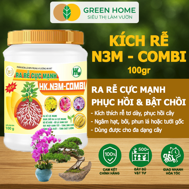 Phân Bón Lá Greenhome, N3M Combi, Hũ 100gr, Ra Rễ Cực Mạnh Dùng Giâm, Chiết Cành, Ngâm Hạt, Kiểng