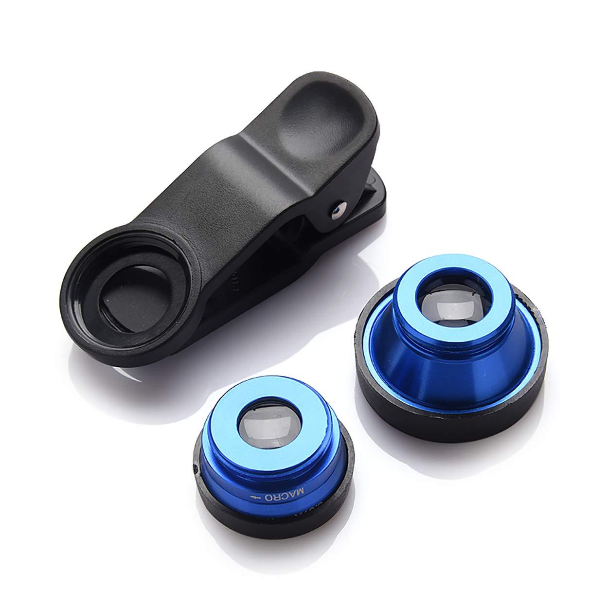 Bộ ống kính điện thoại 3 trong 1 bộ, bộ chuyển đổi camera clip cho điện thoại thông minh - ống kính mắt cá (ống kính 180 ° Fisheye) + góc rộng (rộng 0,67X) + ống kính macro (10X) - Thích hợp cho tất cả các điện thoại di động (màu xanh)