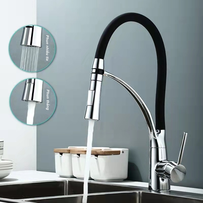 Vòi Rửa Chén Nóng Lạnh Đầu Vòi Dây Rút Tiện Lợi