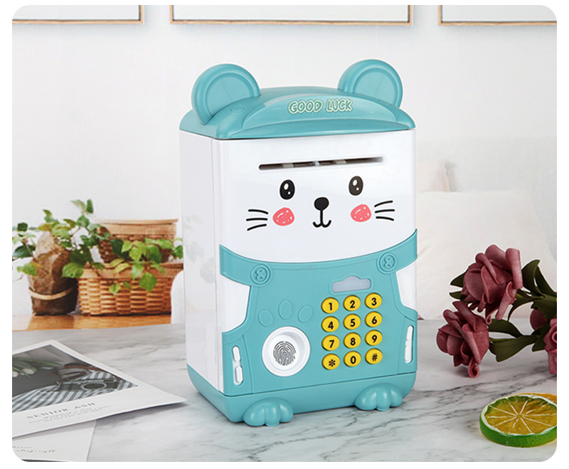 Két sắt mini có chế độ vân tay hình mèo dễ thương -giao màu ngẫu nhiên-kèm tặng giá đỡ điện thoại lúc sạc