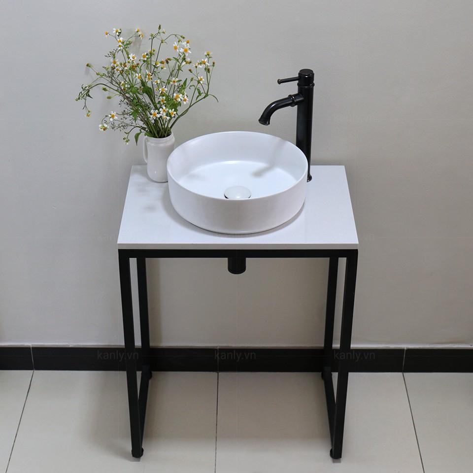 Kệ Để Lavabo, kệ để chậu sứ gồm mặt đá Trắng Thạch anh FP12