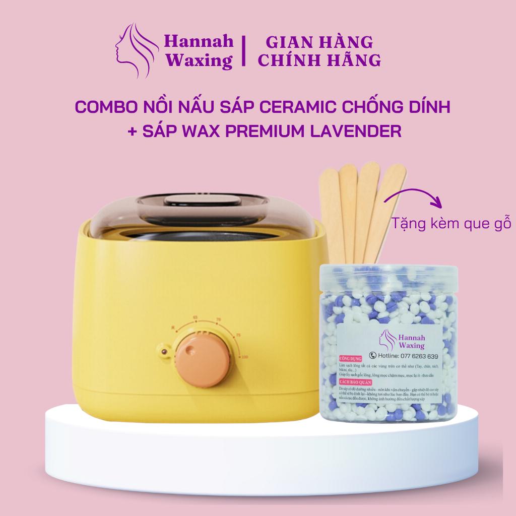 [CHE TÊN] Combo 100gr Sáp Dừa Premium Mix Đủ Màu + Nồi Nấu Sáp Wax Lông Chống Dính Thế Hệ Mới HANNAH WAXING Tặng Que - Vàng