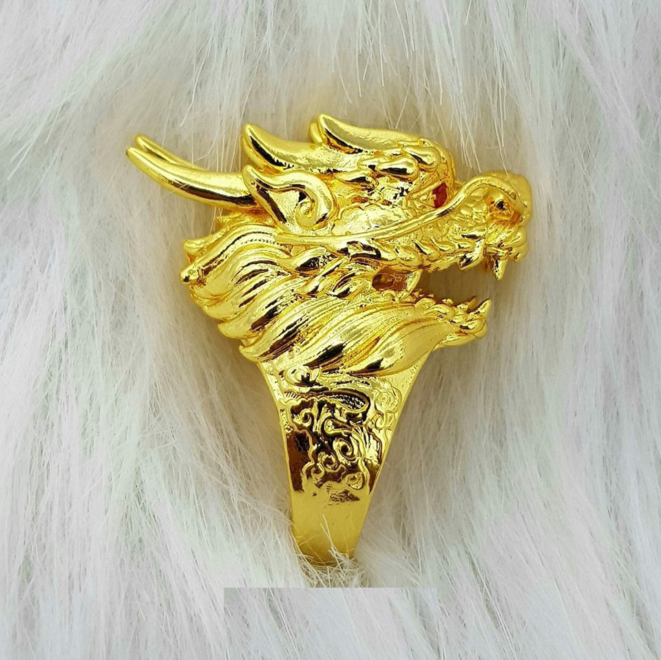 Nhẫn Nam Đầu Rồng Mạ Vàng 18K + TẶNG LÁ BỒ ĐỀ MAY MẮN TÀI LỘC ĐỂ VÍ ĐIỆN THOẠI