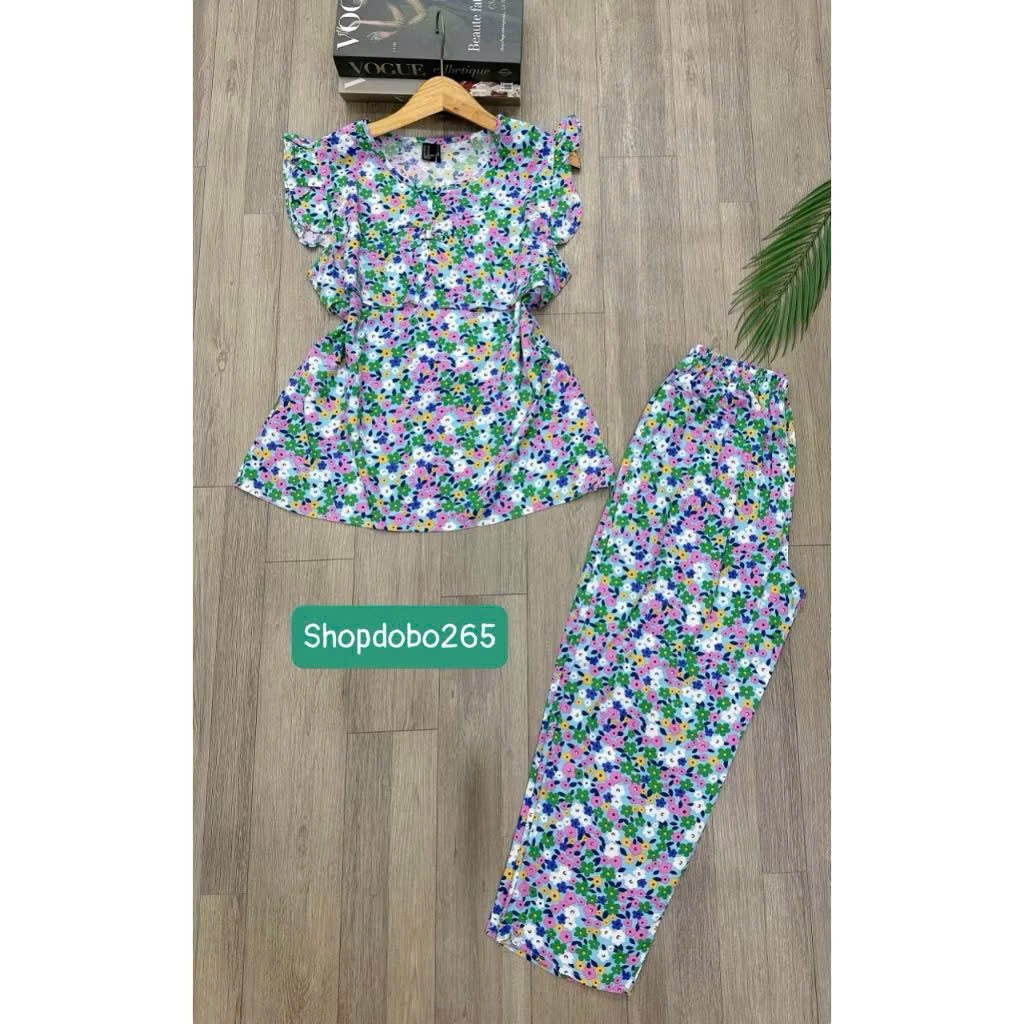 Đồ bộ nữ,đồ ngủ mặc nhà lửng 9 tấc áo 2 lớp tay cánh tiên vải lanh BL 42 họa tiết dễ thương size 51-65kg