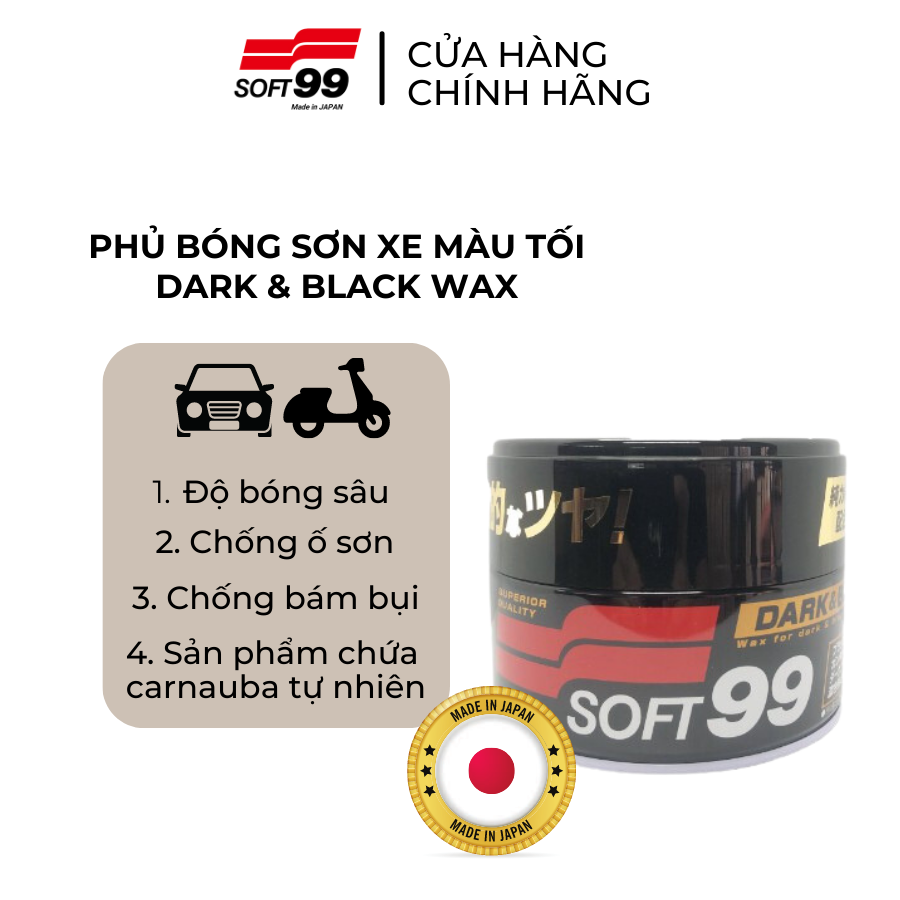 Sáp Vệ Sinh, Phủ Bóng Sơn Xe Màu Tối Dark & Black Wax W-2 SOFT99