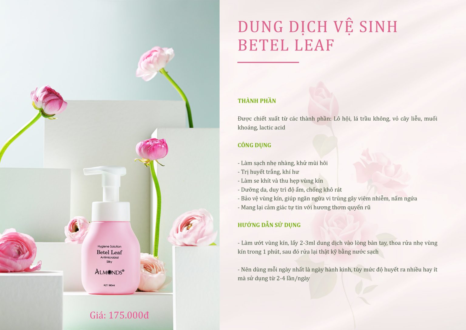 Dung dịch vệ sinh phụ nữ là trầu Almonds 180ml