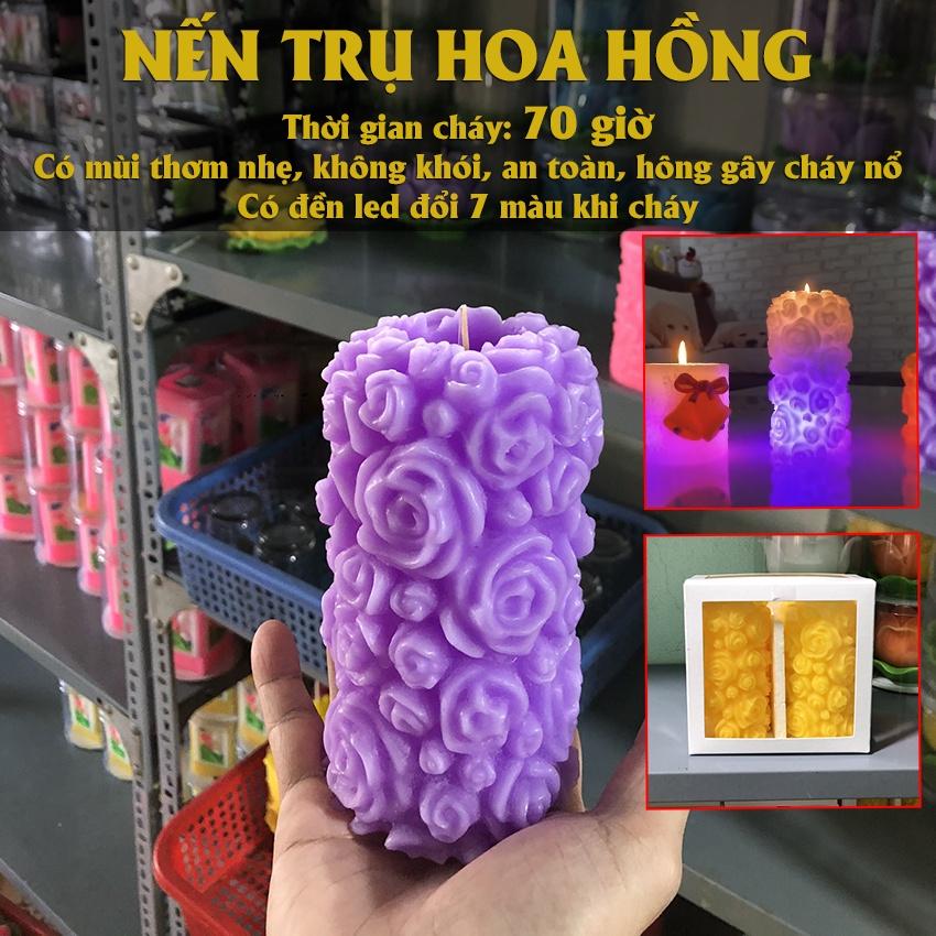 Cặp nến trụ hoa hồng đổi màu - nến hoa hồng có đèn led - đèn cầy hoa hồng trang trí thờ cúng cao cấp