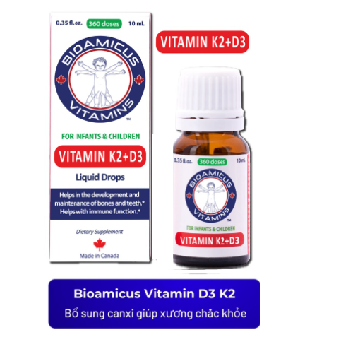 Combo 02 lọ BioAmicus Vitamin K2 D3 - MK7 10ml Chống Còi Xương, Hết Vặn Mình, Khóc Đêm-Tặng thẻ học tiếng anh