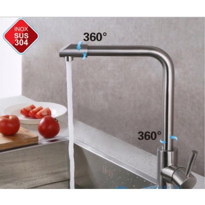 VÒI RỬA CHÉN NÓNG LẠNH INOX 304 VUÔNG GÓC