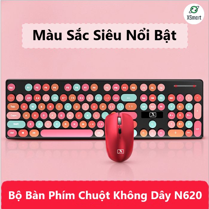 Bộ Bàn Phím Và Chuột Không Dây XSmart N620 Sweet Hồng Cute Nhiều Màu Sắc, Dùng Văn Phòng Cho Máy Tính, Laptop, PC - Hàng Chính Hãng