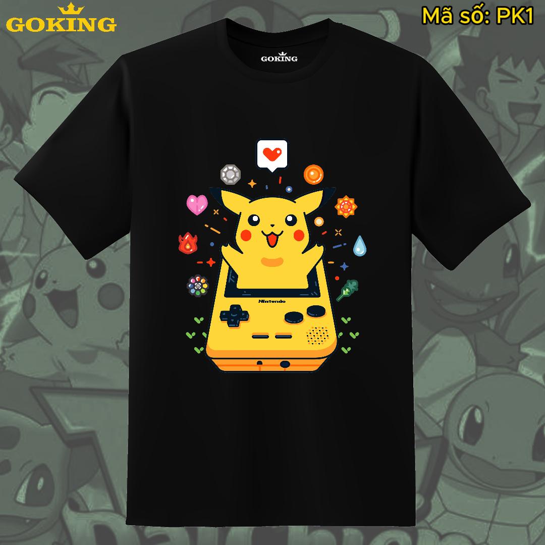 Áo thun in hình Pikachu siêu dễ thương, mã PK1. Áo phông in hình pokemon cao cấp cho trẻ em, bé trai, bé gái và teen nam nữ