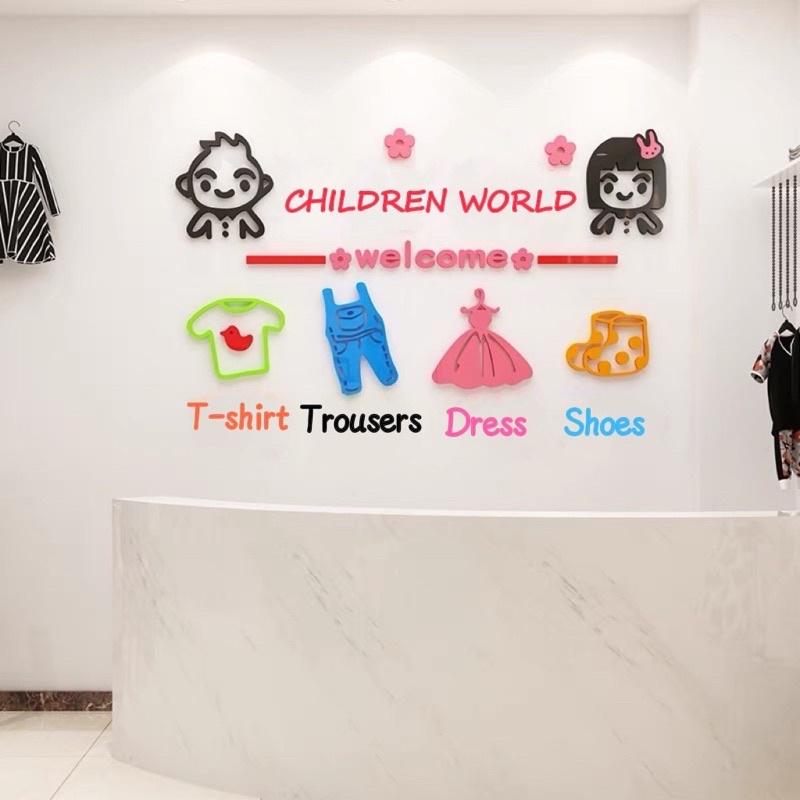 Tranh mica dán tường - quần áo trẻ em, trang trí cửa hàng cho bé, shop thời trang cho bé
