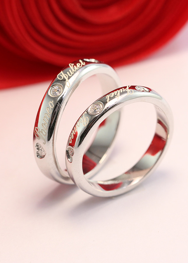 Nhẫn đôi bạc nhẫn cặp bạc đẹp đính đá cách điệu ND0347