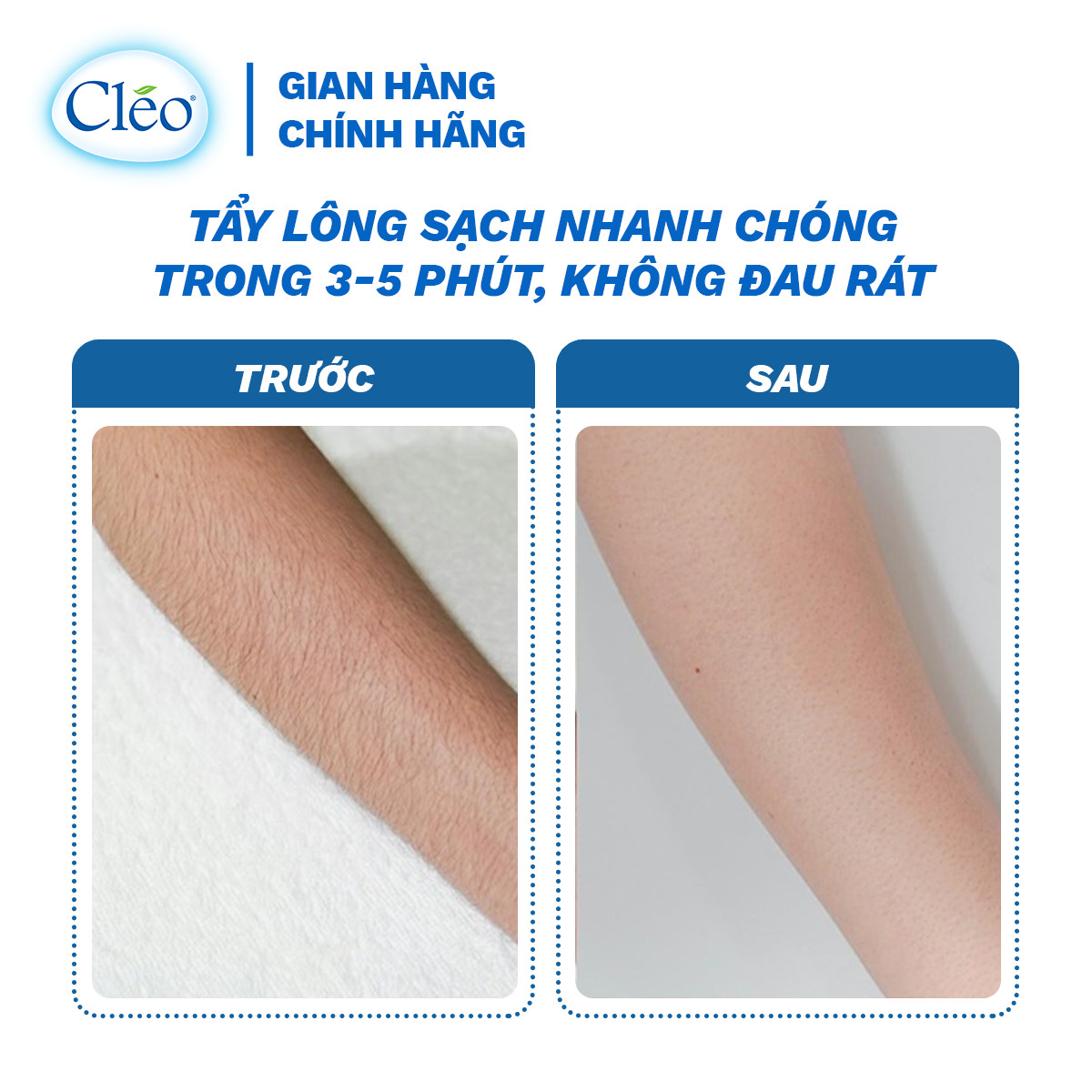 Combo tẩy lông nách Cléo cho da thường chiết xuất bơ 50g và tẩy lông chân tay Cléo an toàn trong 4 phút 90ml