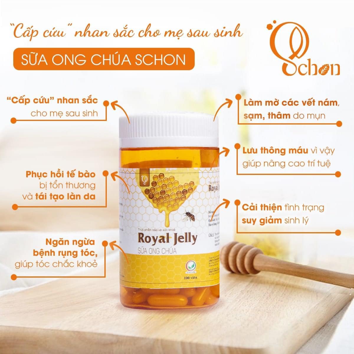 Viên Sữa Ong Chúa Royal Jelly (100vien) - Mờ Nám, Sạm, Thâm