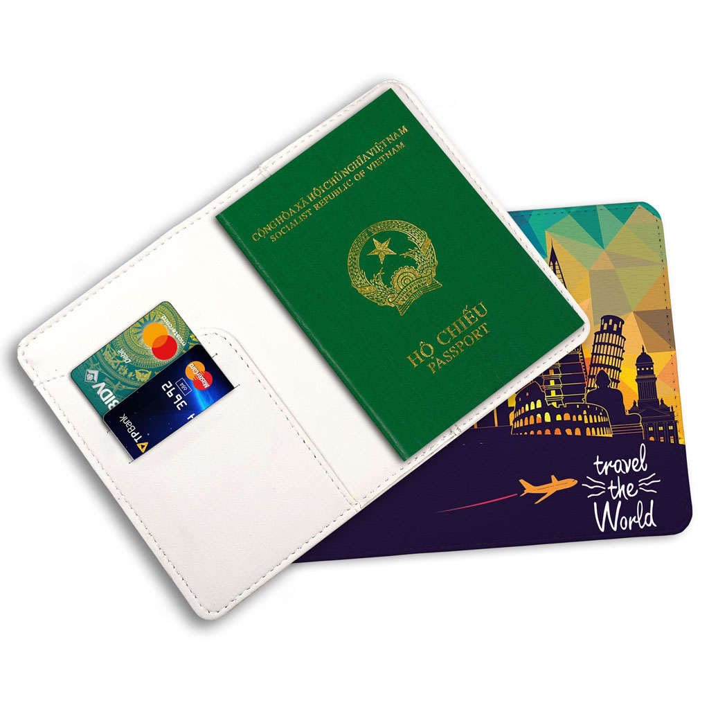 Bao Da Hộ Chiếu TRAVEL THE WORLD - Ví Đựng Passport Du Lịch Độc Lạ - PPT058