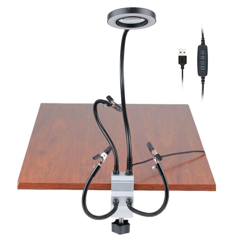 HSV Helping Hand Third Hand Soldering Tools Flexible Aluminum Base 4 Arms Magnifying Lamp PC-B Board Repair Jewelry Maker