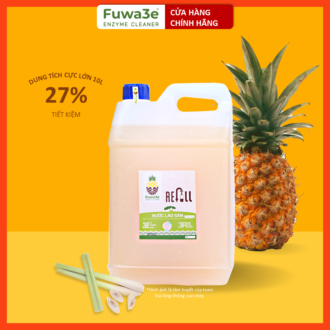 [Can 10L tiết kiệm] Nước lau sàn hữu cơ enzyme sinh học từ vỏ dứa Fuwa3e - hương SẢ CHANH