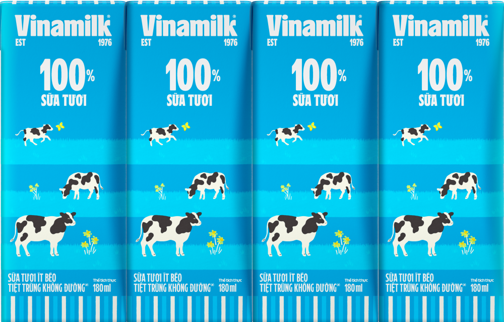 COMBO 6 LỐC SỮA TƯƠI TIỆT TRÙNG VINAMILK 100% TÁCH BÉO KHÔNG ĐƯỜNG - LỐC 4 HỘP X 180ML