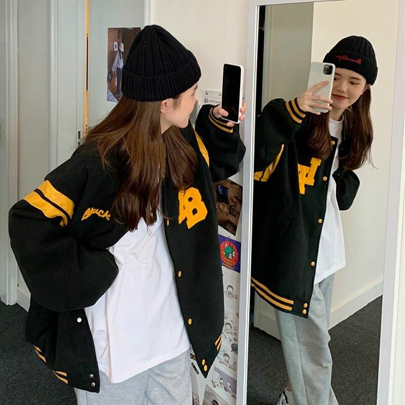 Áo bomber nữ form rộng Áo khoác bomber nữ form rộng nỉ kiểu bóng chày unisex hàn quốc ulzzang 4YOUNG CDG04