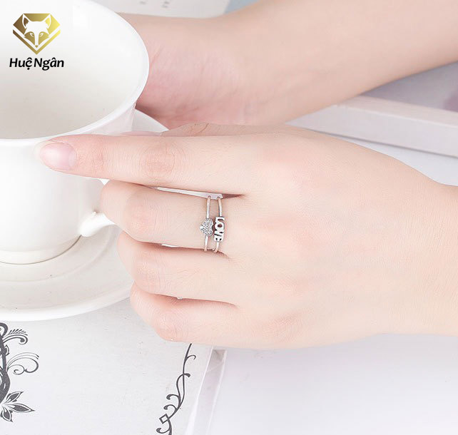 Nhẫn bạc nữ trang sức bạc Ý S925 Bạc Xinh Huệ Ngân - Trái tim tình yêu RR1302