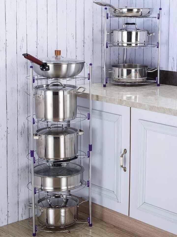 KỆ ĐỂ XOONG NỒI BẰNG INOX 5 TẦNG THÔNG MINH