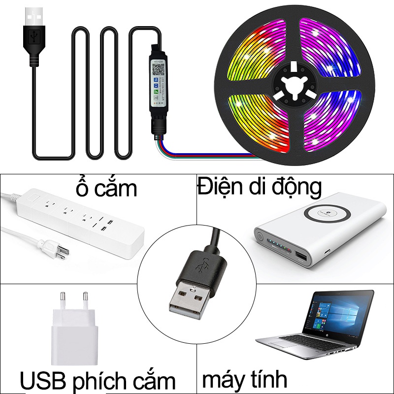 Đèn led trang trí phòng ngủ đèn nháy 16 triệu màu đèn dây led 5050 RGB có remote điều khiển