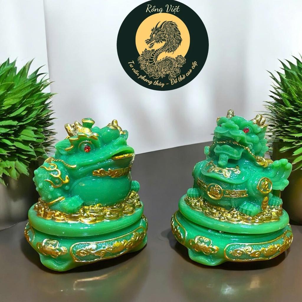 {RV} Cặp cóc tỳ đá xanh lá mini RỒNG VIỆT, cặp thiềm thừ đá đúc đài loan cao cấp