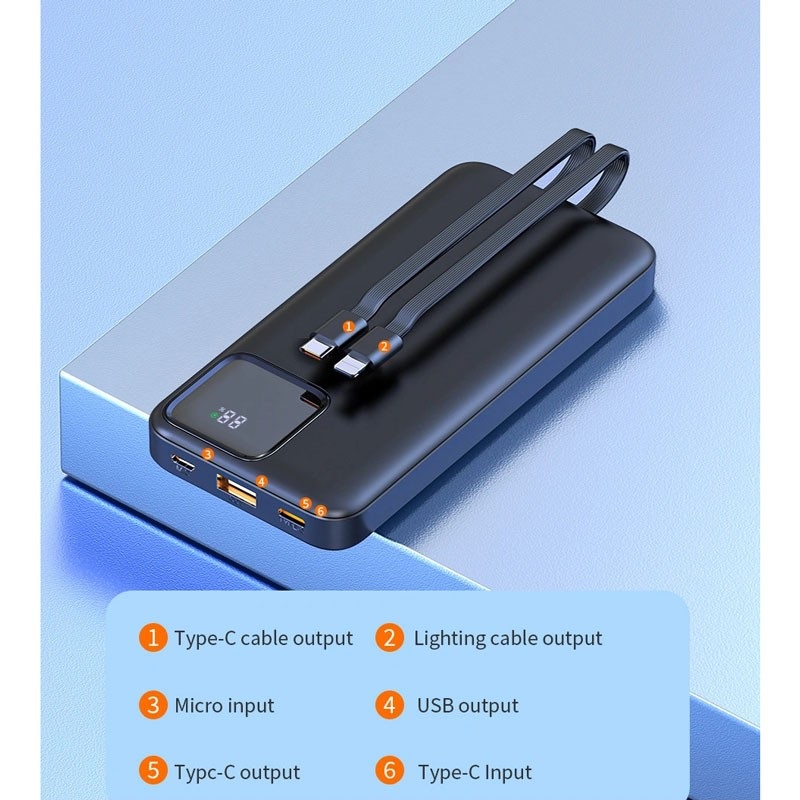 Pin sạc dự phòng 22.5W dung lượng 10.000 mah WIWU JC-18 đính kèm dây sạc iPhone iPad, PD Type-C trang bị đèn LED hiển thị pin - Hàng nhập khẩu