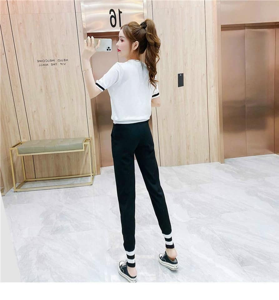 Set bộ thun đính đá hoa cúc phôis viền bo lai