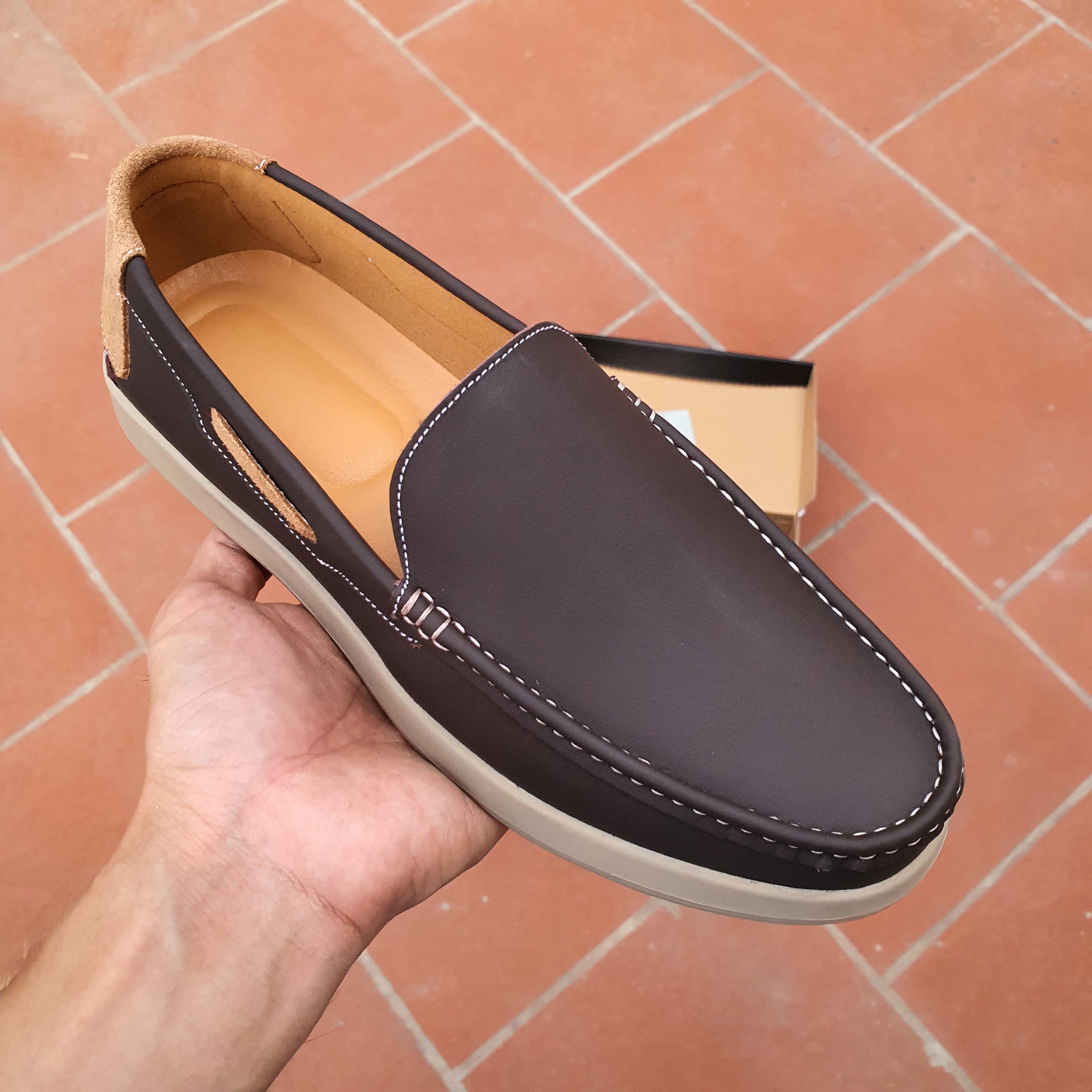 Giày Lười Nam Da Bò Mềm Đế Cau Su Đúc LC35