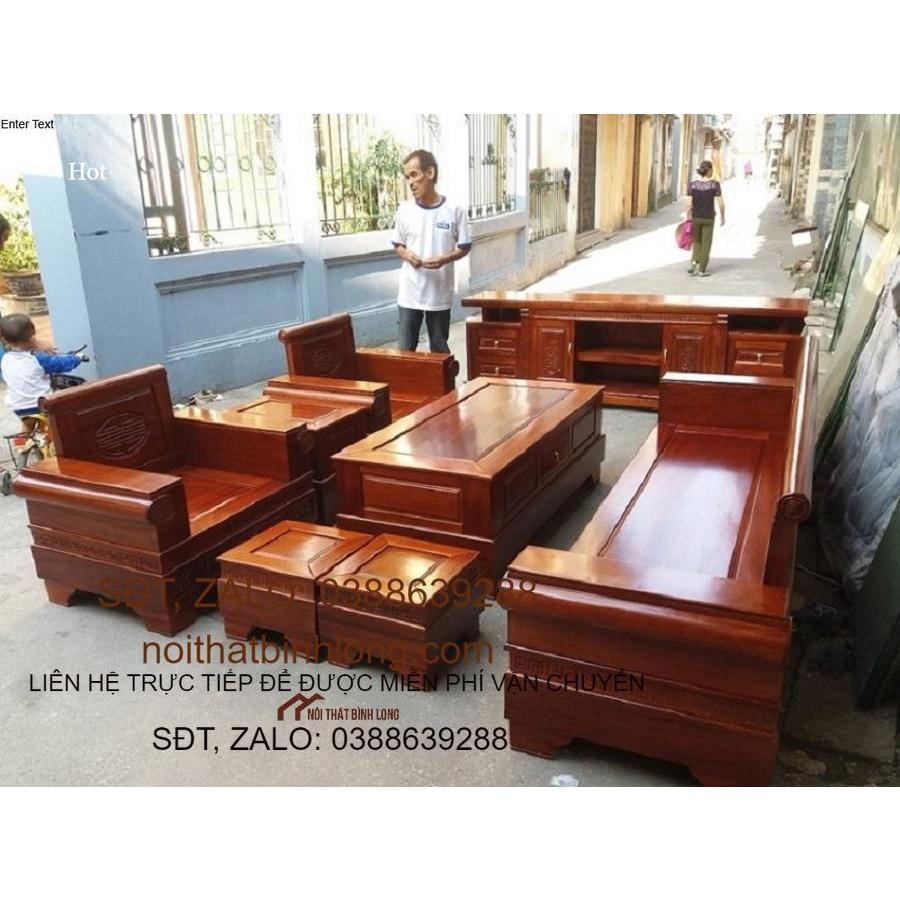 Bàn ghế sofa phòng khách gỗ xoan đào, bộ sofa pháo 7 món