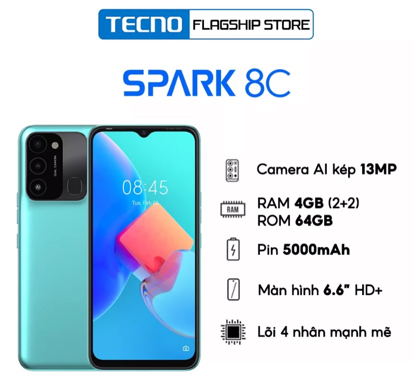 Điện thoại TECNO Spark 8C (2GB/64GB) - Hàng chính hãng