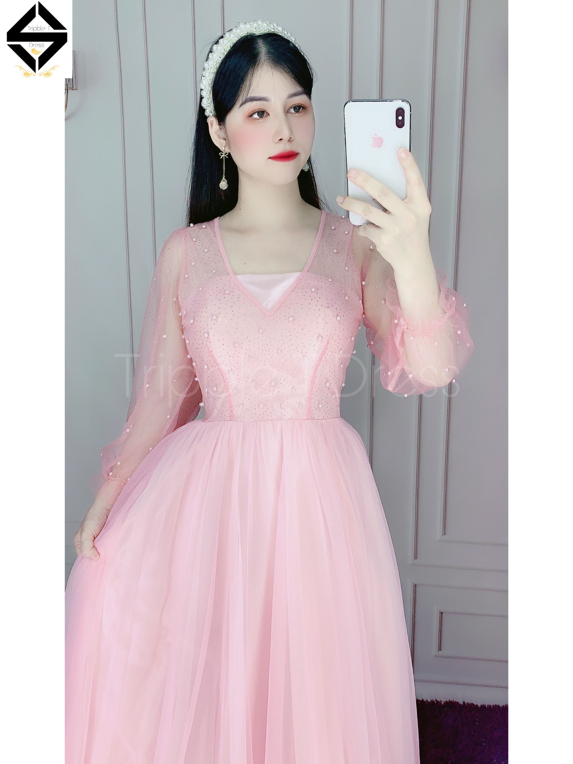 Đầm maxi dự tiệc mặc cưới lưới nhũ TRIPBLE T DRESS - size M/L (ảnh/video thật) MS170V