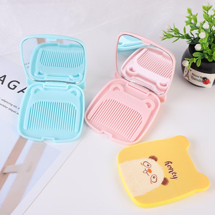 Bộ gương lược mini bỏ túi kiểu gấp gọn hình ảnh hoạt hình ngộ nghĩnh - giao mẫu ngẫu nhiên BGL39