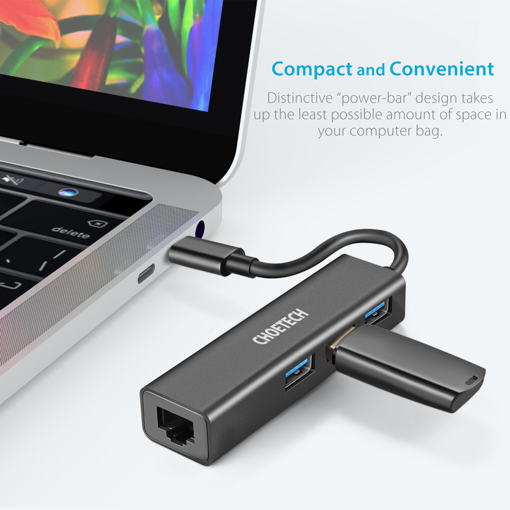 Bộ chuyển đổi USB C sang Ethernet 4 trong 1 CHOETECH HUB-U02BK - Hàng Chính Hãng