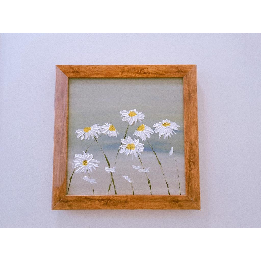 Tranh vẽ tay hoa cúc trắng đắp nổi nghệ thuật trang trí phòng khách-trang trí phòng ngủ xinh đẹp-Tranh Nhà Liên