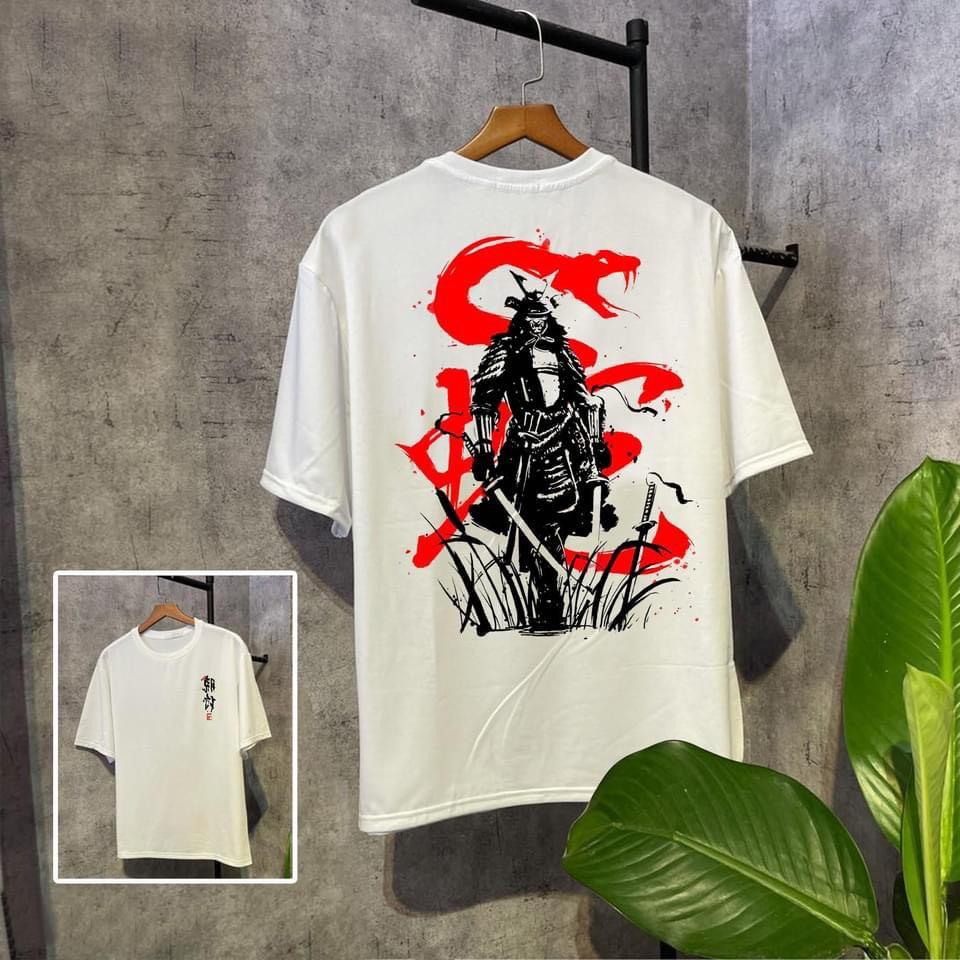 ÁO THUN NAM NỮ COTTON CHỮ TÀU SAMURAI KIẾM RẮN HỔ MANG ĐỔ