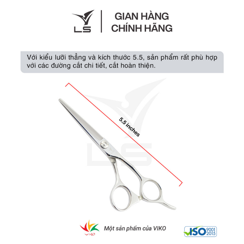 Kéo cắt tóc LS lưỡi thẳng quai offset vênh đỡ ngón cố định JP552