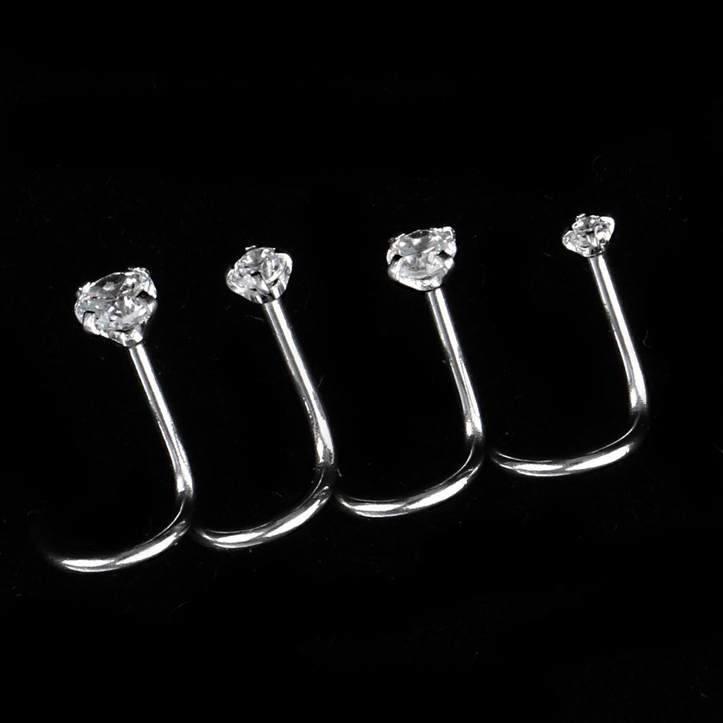 2-7pack 4Pcs Stainless Steel Zircon Crystal Screw Curved Nose Helix Piercing 20g