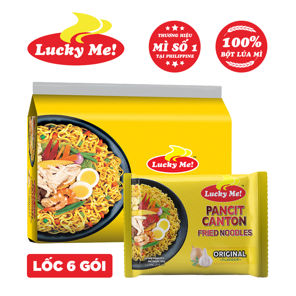 Lốc 6 gói mì xào Pancit Canton hương vị truyền thống Lucky Me 60g