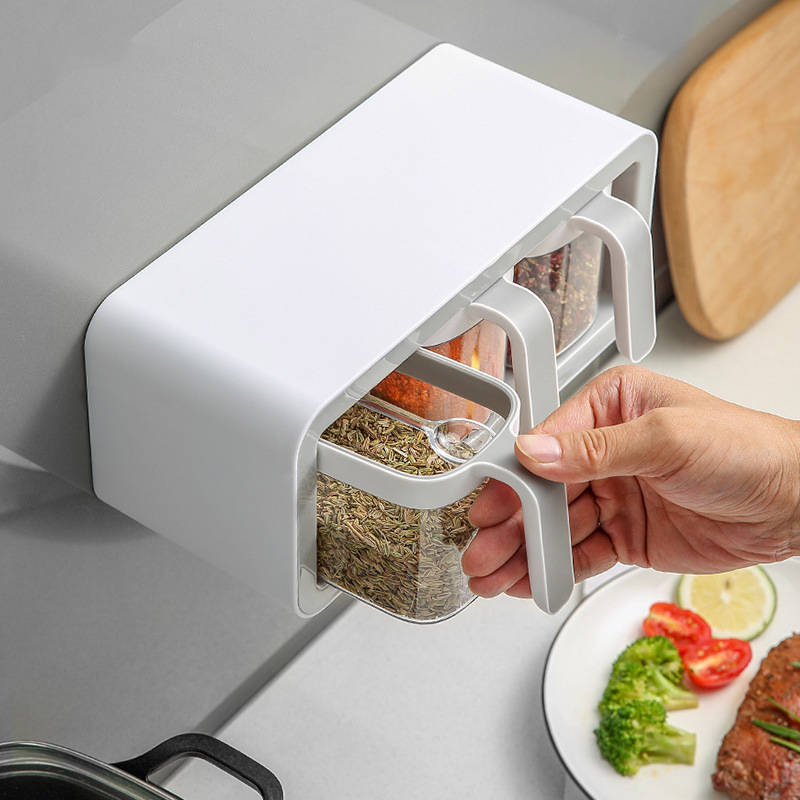 Bộ Đựng Gia Vị Gắn Tường ECOCO - Kèm Thìa - Loại 2 Ngăn & 3 Ngăn - Thiết Kế Thông Minh, Sang Trọng - Giao Màu Ngẫu Nhiên