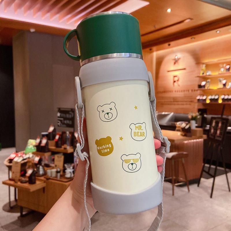 650Ml Dễ Thương Chân Không Thép Không Gỉ Cup Di Động Sinh Viên Lớn Dung Tích Thể Thao Ngoài Trời Bình Sữa Trẻ Em Chân Không Cách Nhiệt